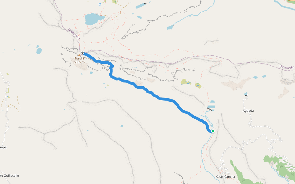 Senda Pairumani-Pico Tunari walking route map in K'aspi Cancha