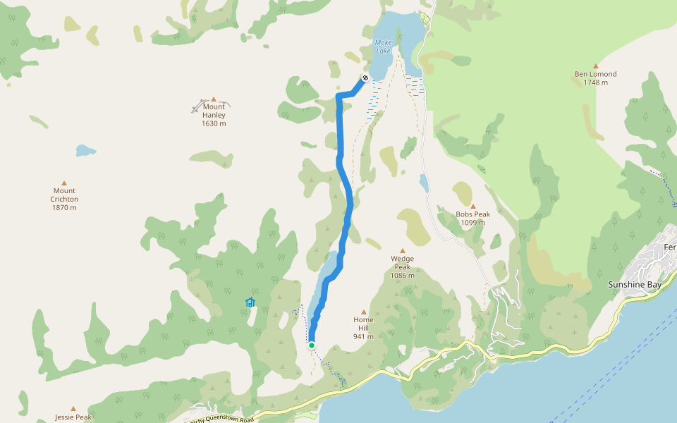 Moke Lake to Lake Dispute Track walking route map in Closeburn
