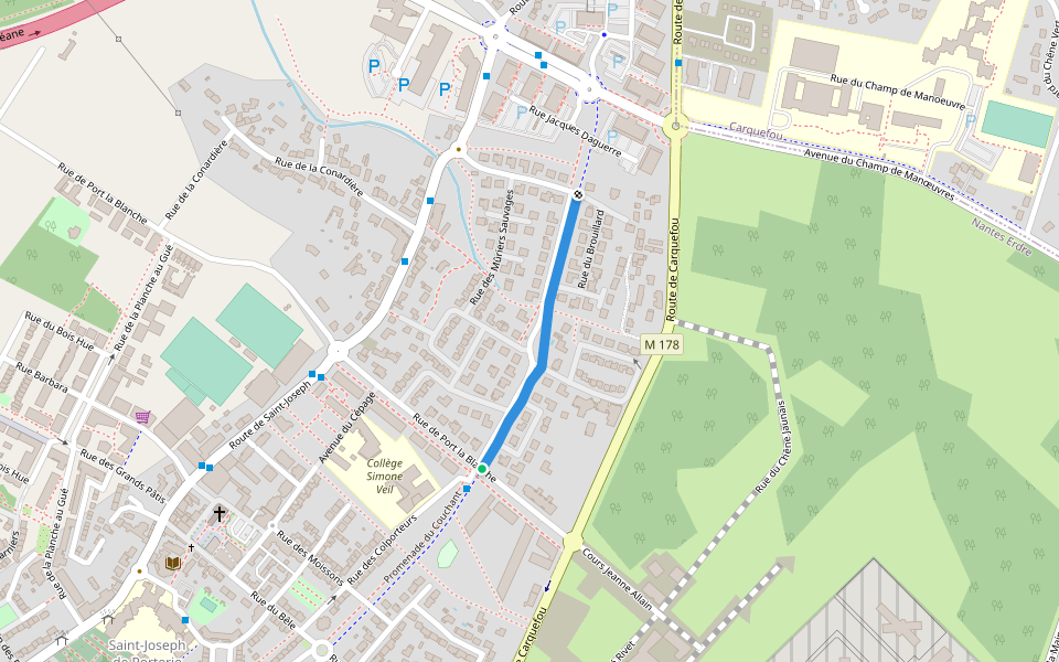 Rue de la Fontaine Caron walking route map in Nantes
