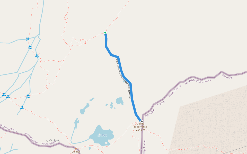 Traces des dinosaures-Col de la Terrasse walking route map in Finhaut