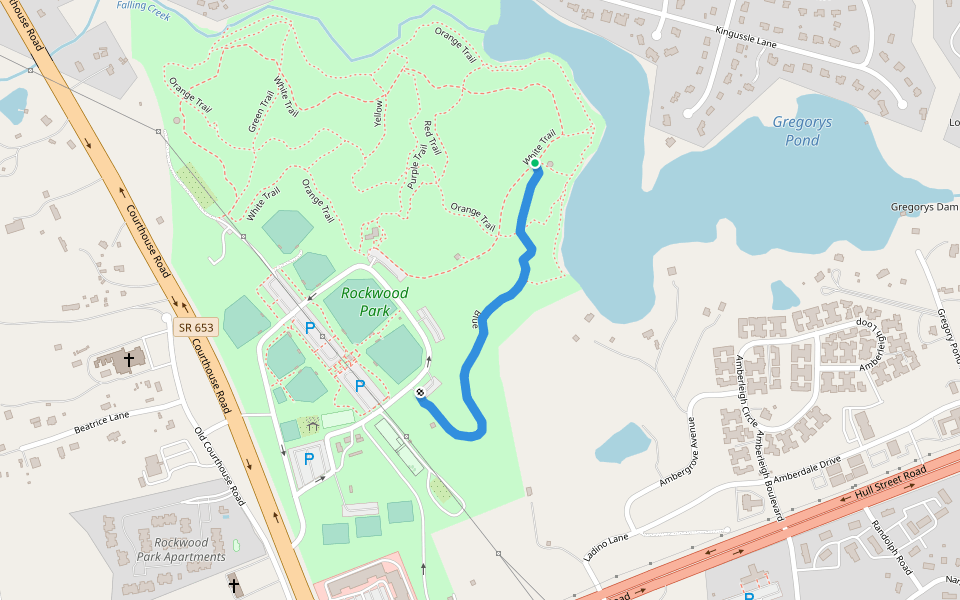 Blue walking route map in Richmond