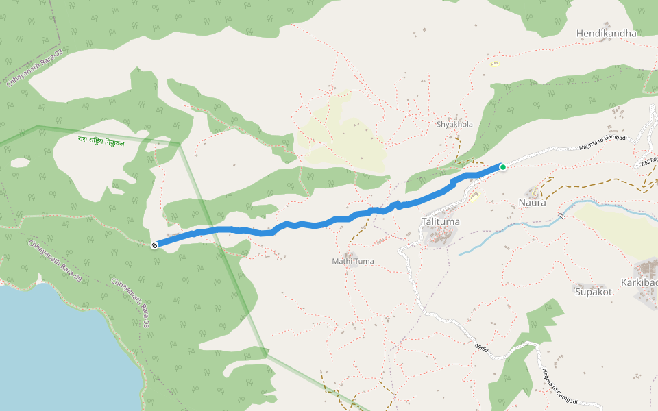 Tuma to Hutu walking route map in Shreenagar