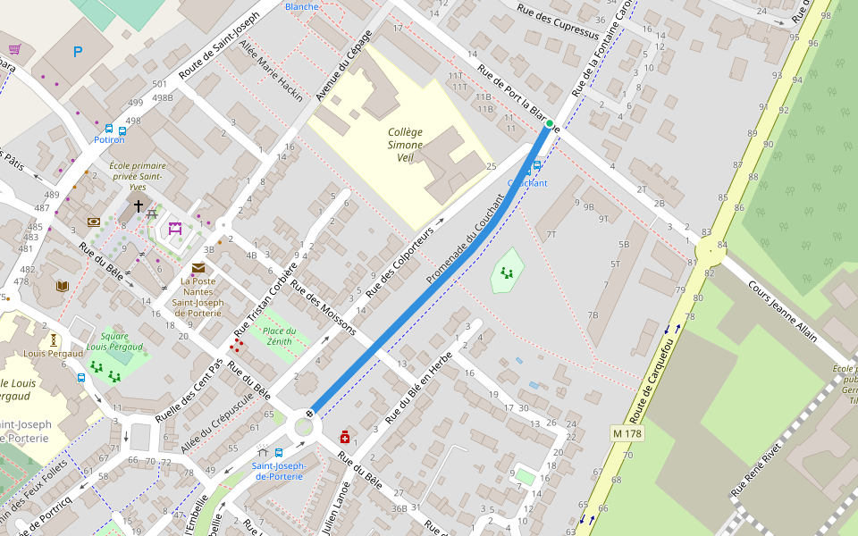 Promenade du Couchant walking route map in Nantes