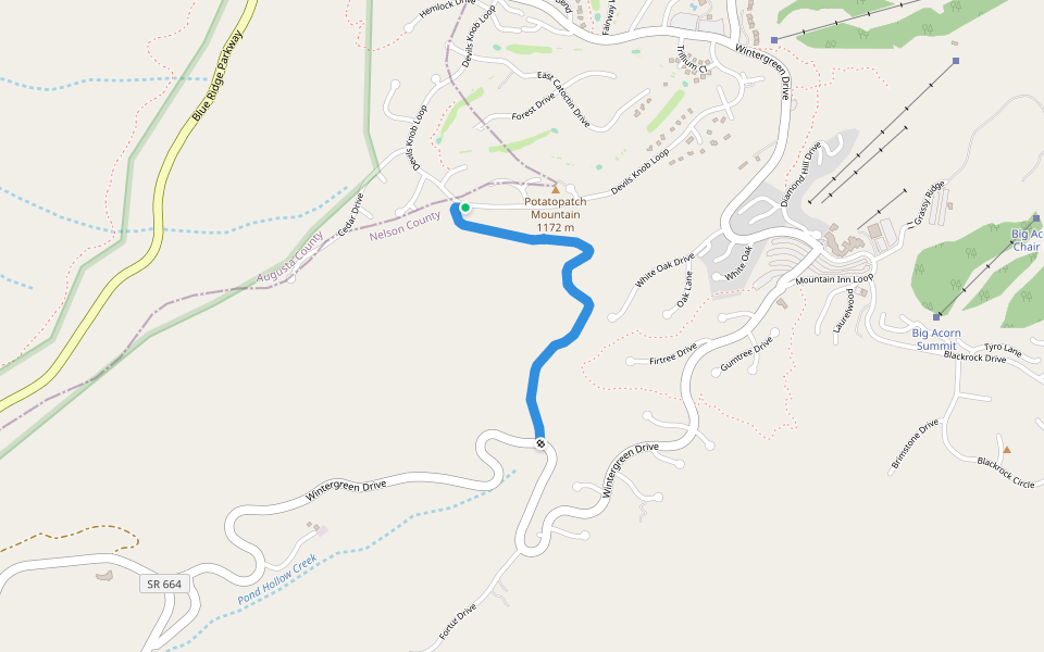 Devils Knob Trail walking route map in Roseland