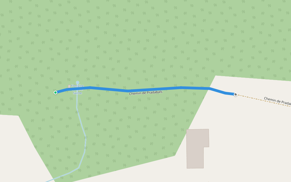 Chemin de Pradabals walking route map in Arignac