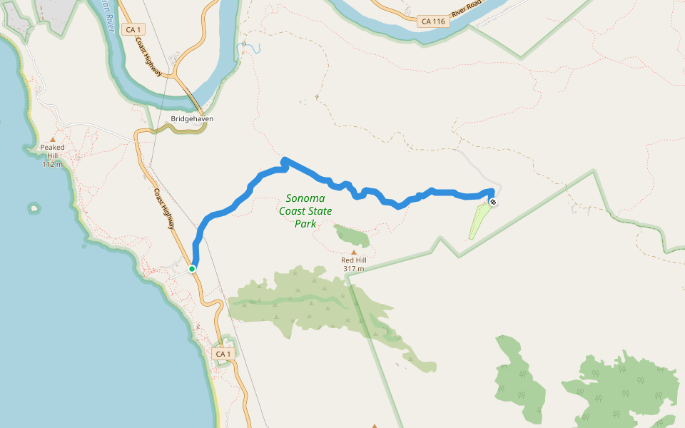 Pomo Canyon Trail walking route map in Jenner