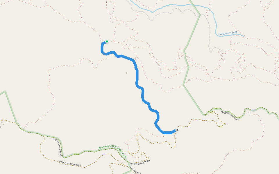 Upper Old Barn Trail walking route map in Duncans Mills