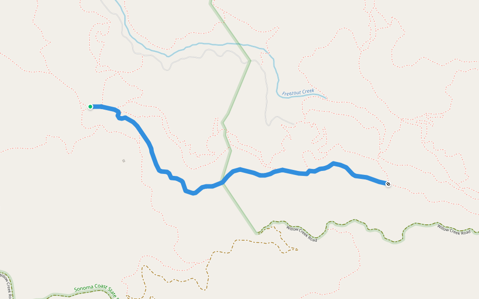 Seven Springs Trail walking route map in Duncans Mills