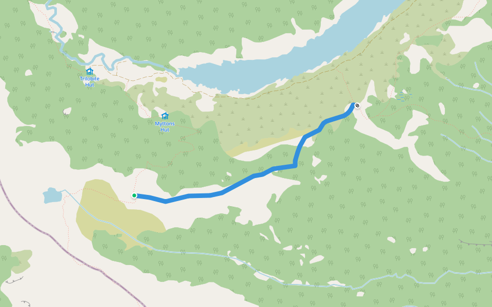 Bullock Track to Lake Peel walking route map in Upper Tākaka