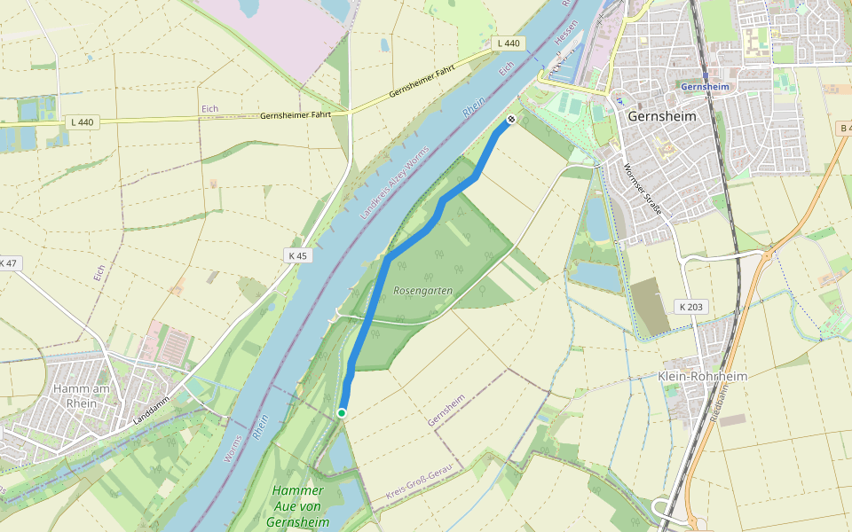 Auf der Hammeraue walking route map in Gernsheim