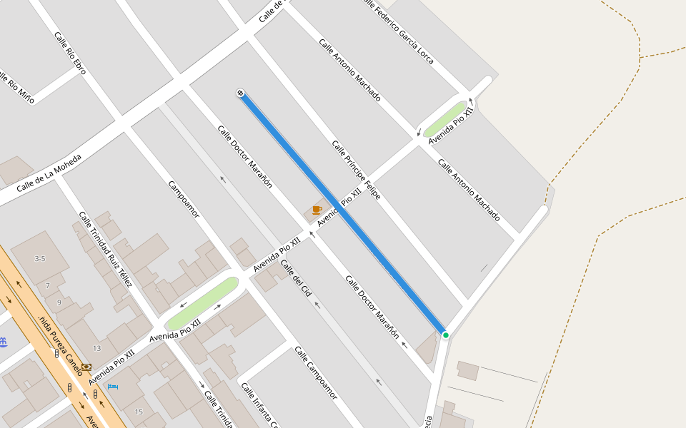 Travesía de Pio XII walking route map in Moraleja