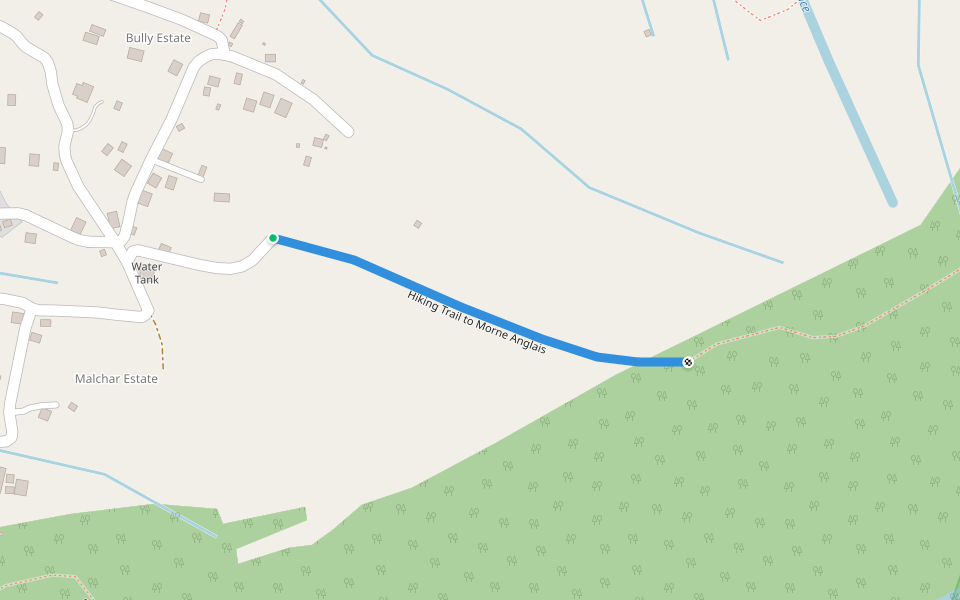 Hiking Trail to Morne Anglais walking route map in Laudat