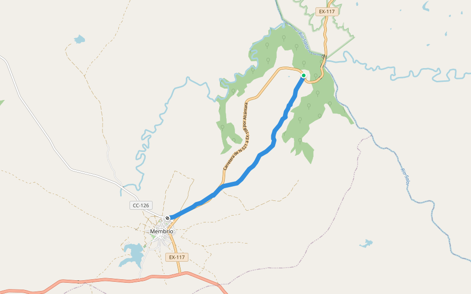 Camino de Alcantara walking route map in Membrío