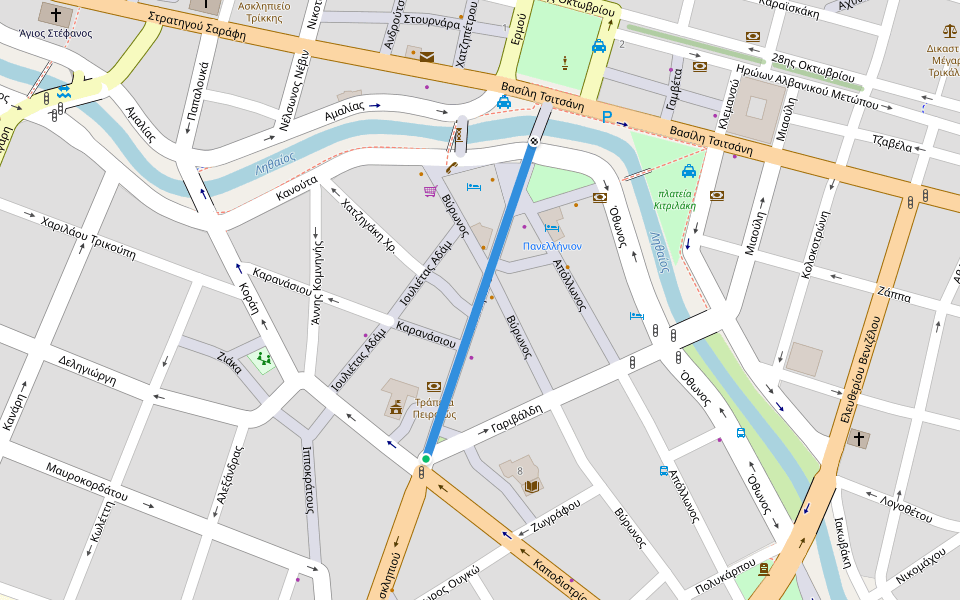 Ασκληπιού walking route map in Trikala