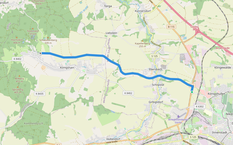 Kreisbahnradweg walking route map in Görlitz