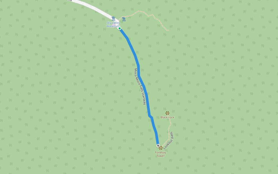 Moco Moco Falls stairway walking route map in Moco-Moco Village