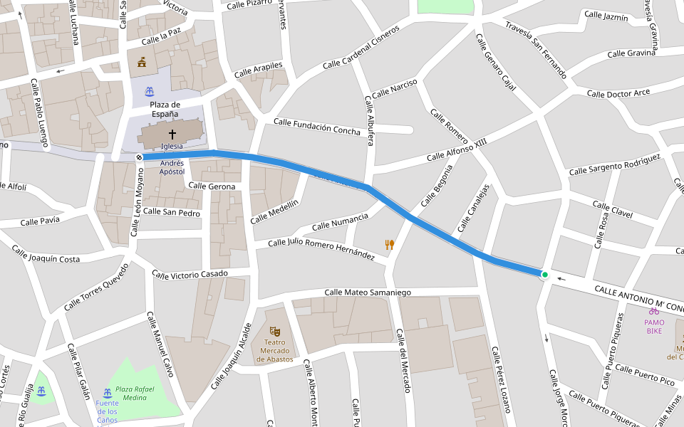 Calle Antonio Concha walking route map in Navalmoral de la Mata