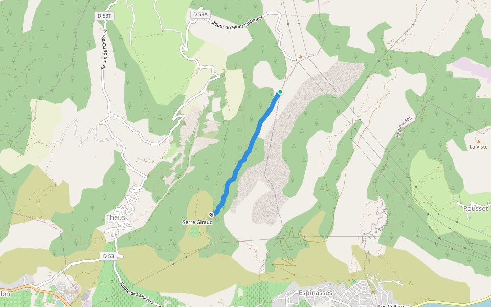 L'Échine de l'Âne walking route map in Théus