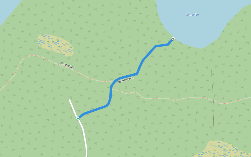 Kyrkjevegen walking route map in Årset