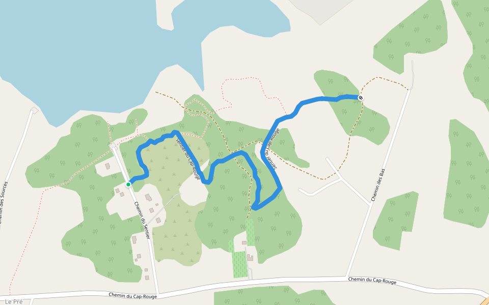 Sentier du couple walking route map in Le Pré