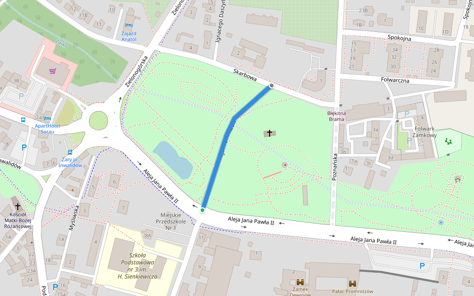 Aleja Promnitzów walking route map in Żary