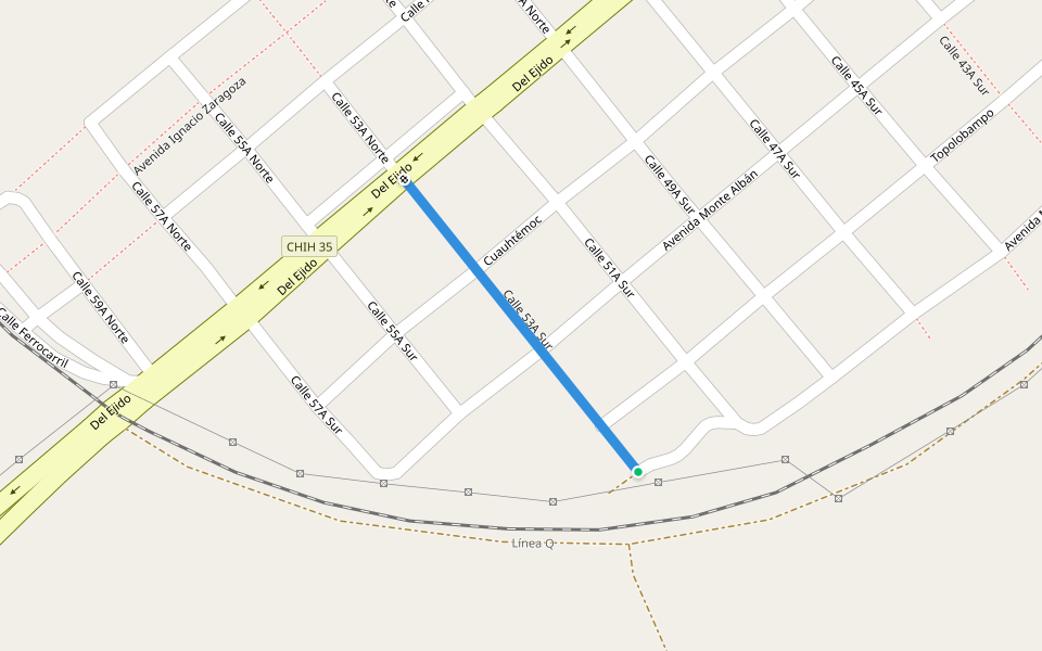 Calle 53A Sur walking route map in Colonia Anáhuac