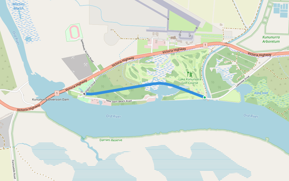 Lake Kununurra Trail walking route map in Kununurra