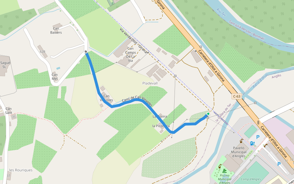 Camí de Can Vinyoles walking route map in Cuc