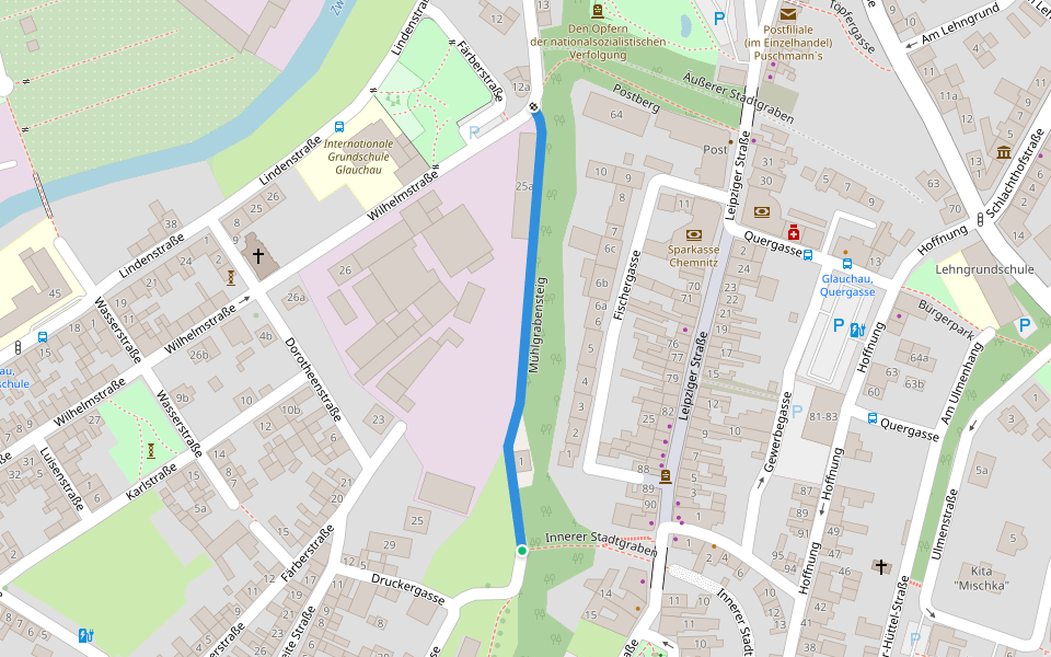 Mühlgrabensteig walking route map in Glauchau