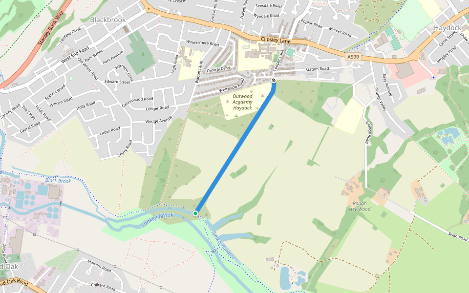 Cooper Lane walking route map in Haydock