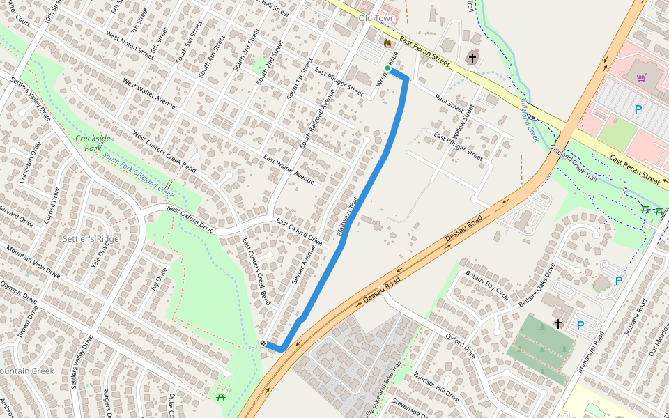 Pfairways Trail walking route map in Pflugerville