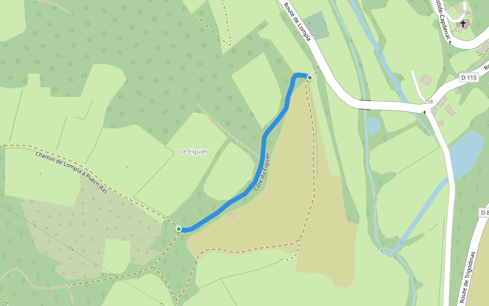 Côte du Figuier walking route map in La Rouquette