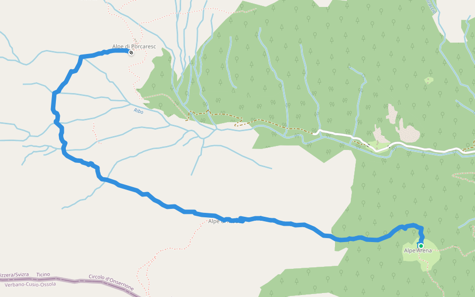 Alpe Arena - Alpe di Porcaresc walking route map in Onsernone