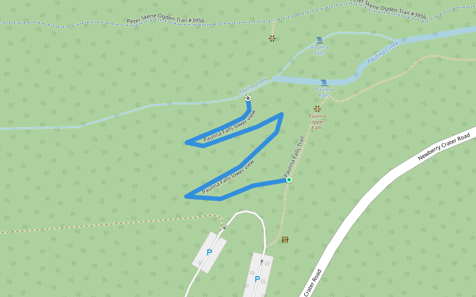 Paulina Falls lower view walking route map in La Pine