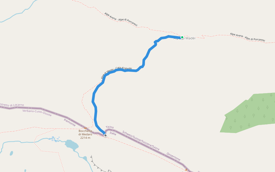 Alpe di Madèi - Cata di Madèi walking route map in Onsernone