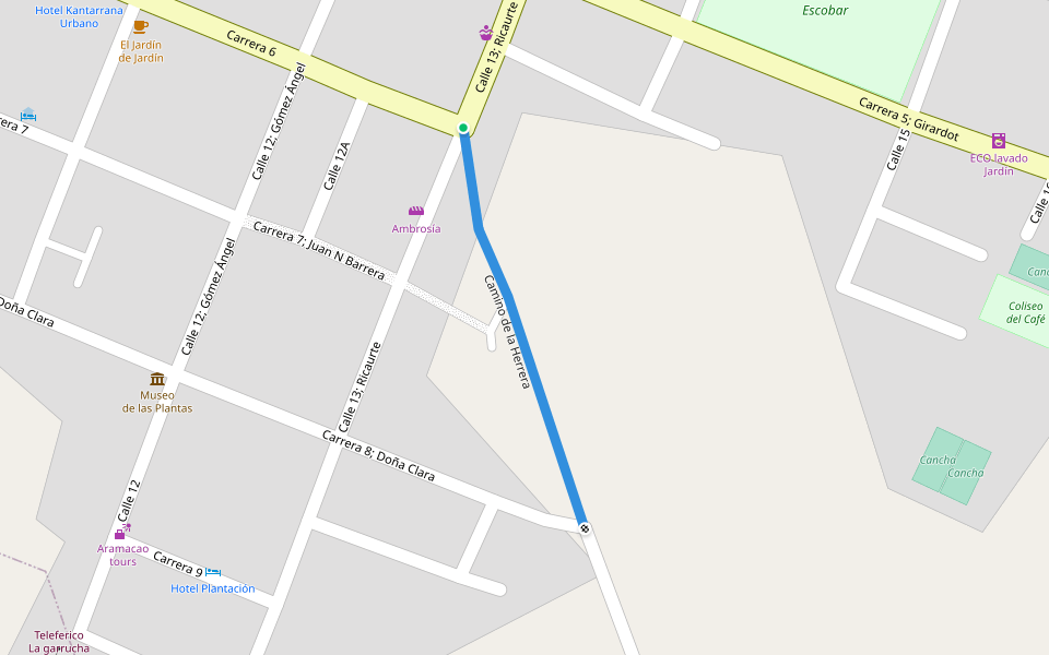 Camino de la Herrera walking route map in Jardín