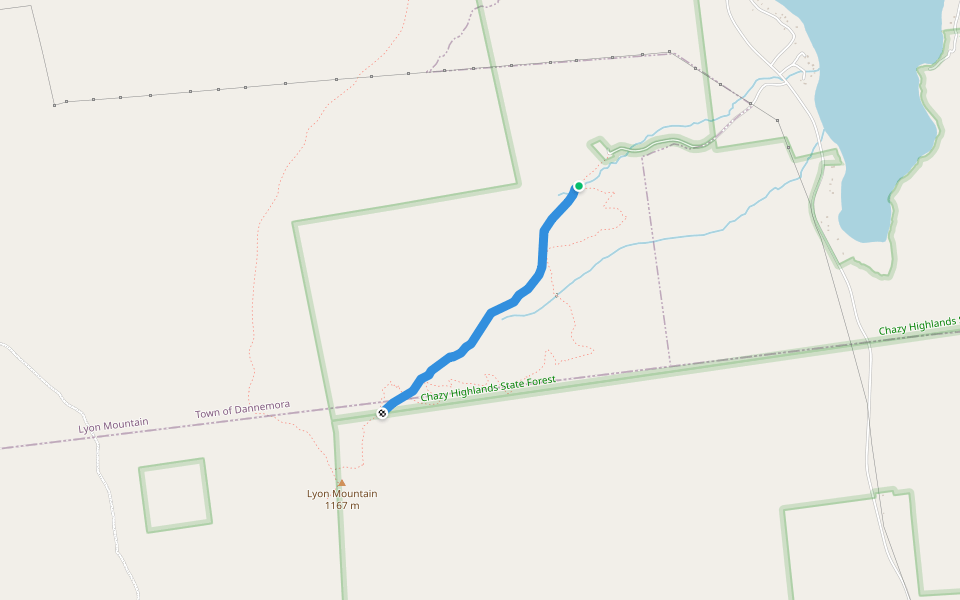 Old Lyon Mountain Trail walking route map in Lyon Mountain