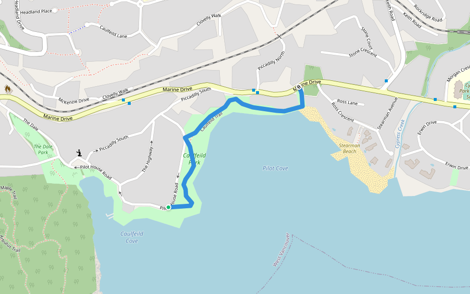 Caulfeild Trail walking route map in West Vancouver