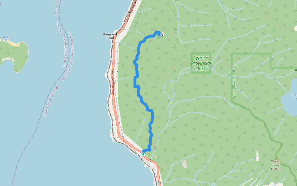 Deeks Bluff Trail walking route map in Lions Bay