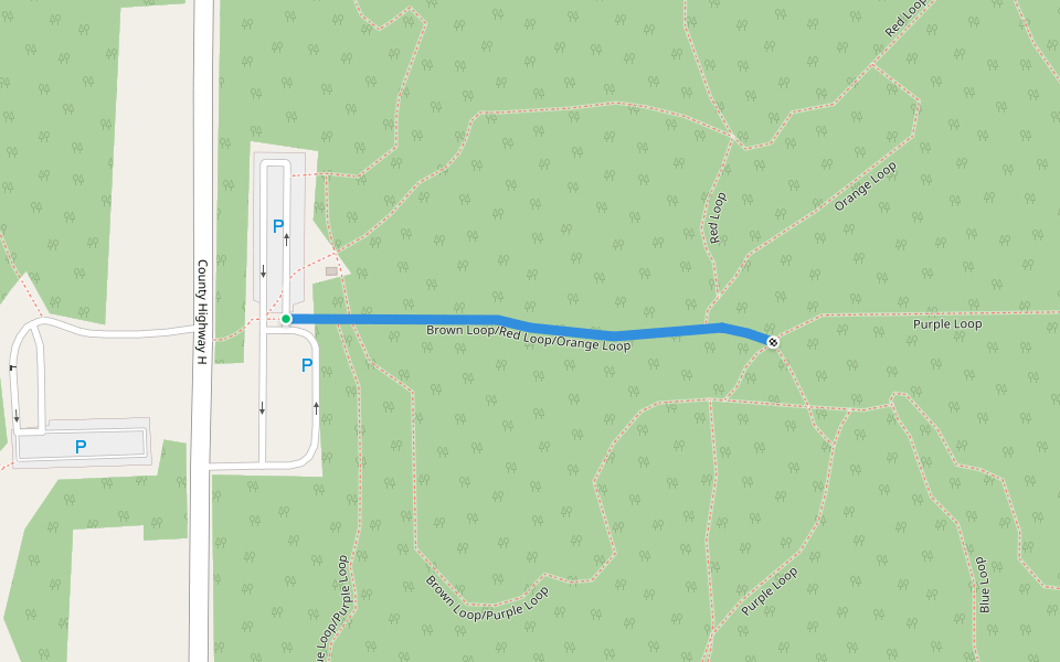 Brown Loop/Red Loop/Orange Loop walking route map in Whitewater