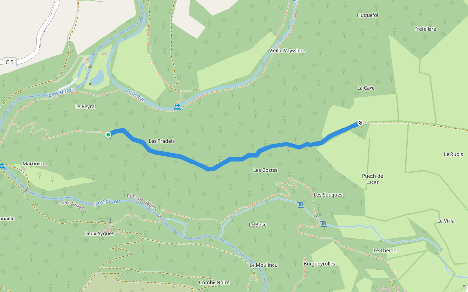 Chemin Rural de Martinet à Crespiaguet walking route map in Trémouilles