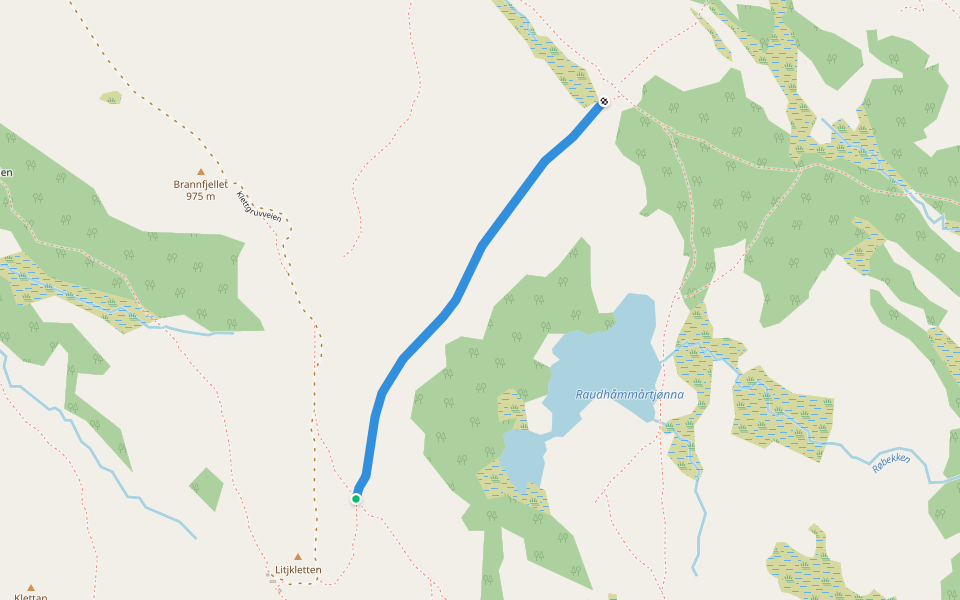 Gamle Turiststien walking route map in Hitterdalen