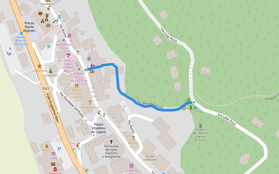 Via Molino a Vento walking route map in Loiano