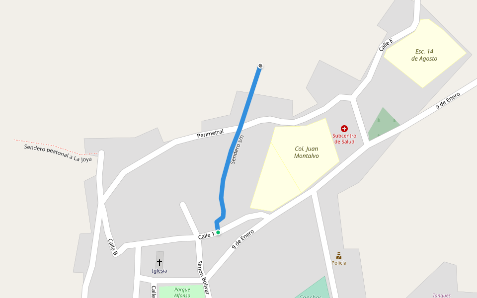 Sendero s/n walking route map in Tulcán