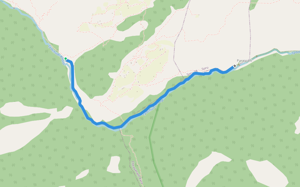 Paraipani to Baupani walking route map in Seri