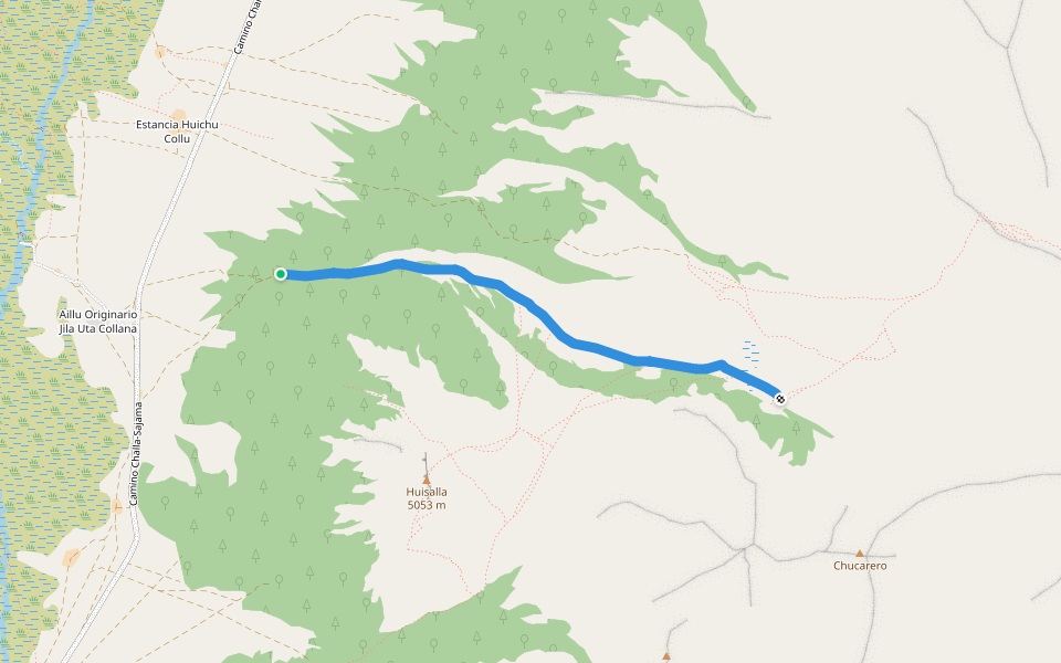 Aproximación al Campamento Base walking route map in Oruro