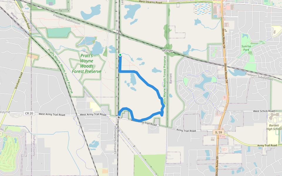 East Trail walking route map in Bartlett