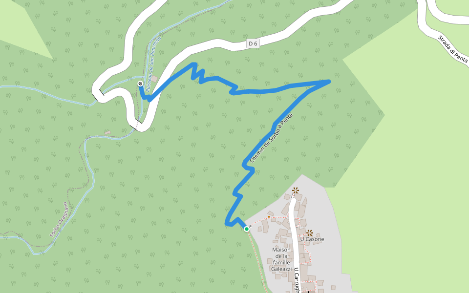 Chemin de Sorbo à Penta walking route map in Penta-di-Casinca
