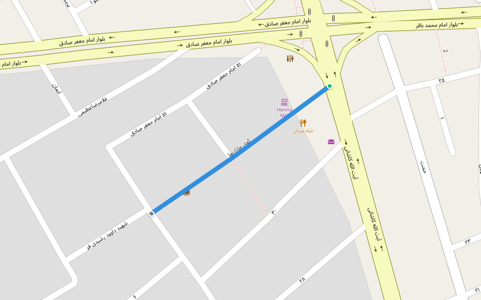 کوی مازاریها walking route map in Yazd