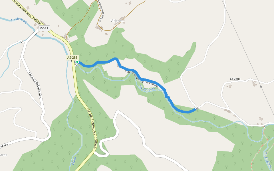 Ruta de los Molinos del Profundu walking route map in Villaviciosa
